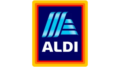 ALDI logo with blue and orange colors.